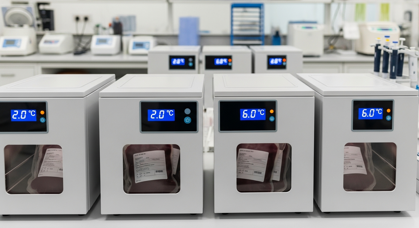 Specialized blood product transport coolers with temperature monitoring displays