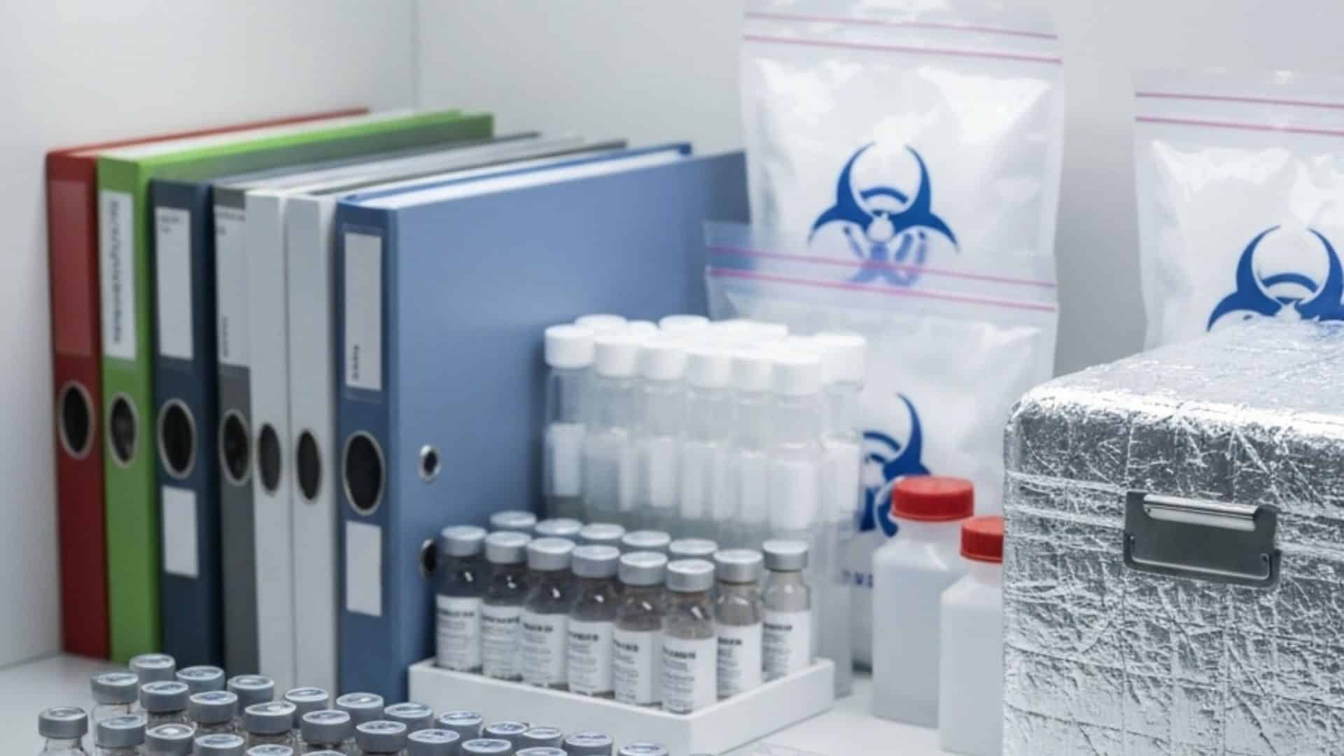 Clinical trial specimen transport containers with temperature monitoring for pharmaceutical logistics