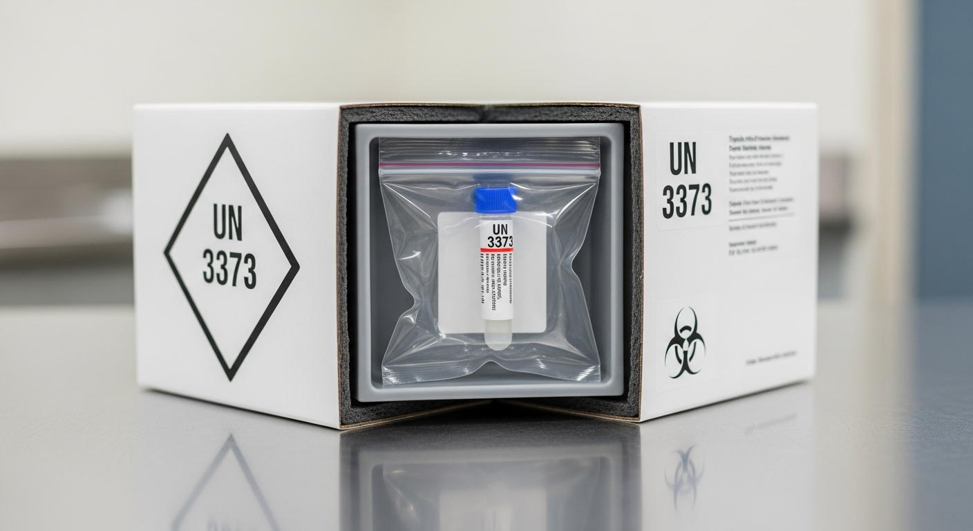 Hazardous materials medical transport UN 3373 triple-containment packaging