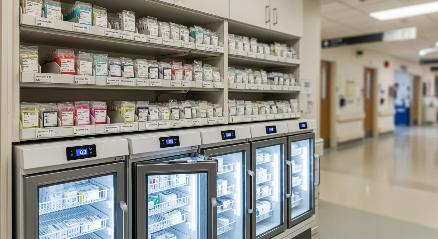 Hospital discharge medication delivery program pharmacy logistics station