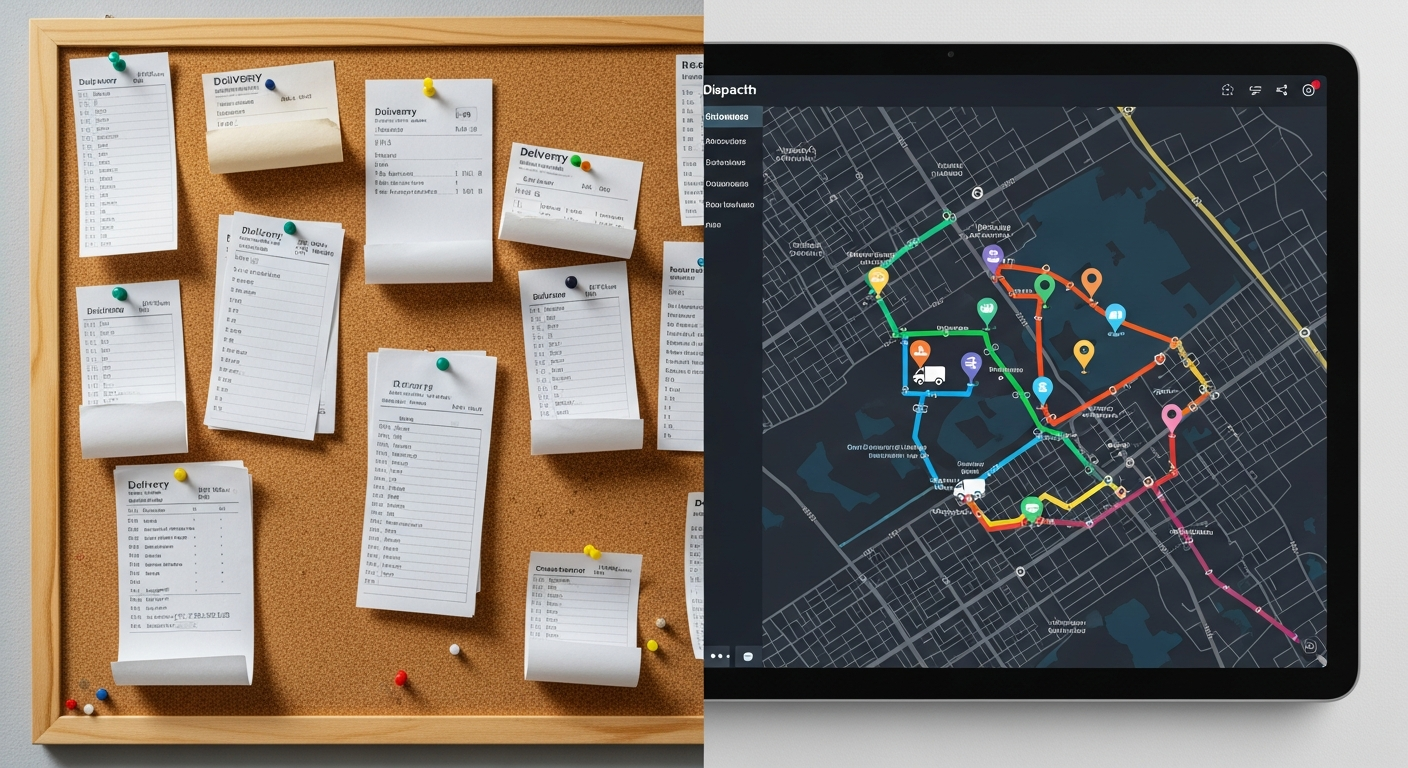 Comparison of traditional courier load board and modern AI-powered dispatch system