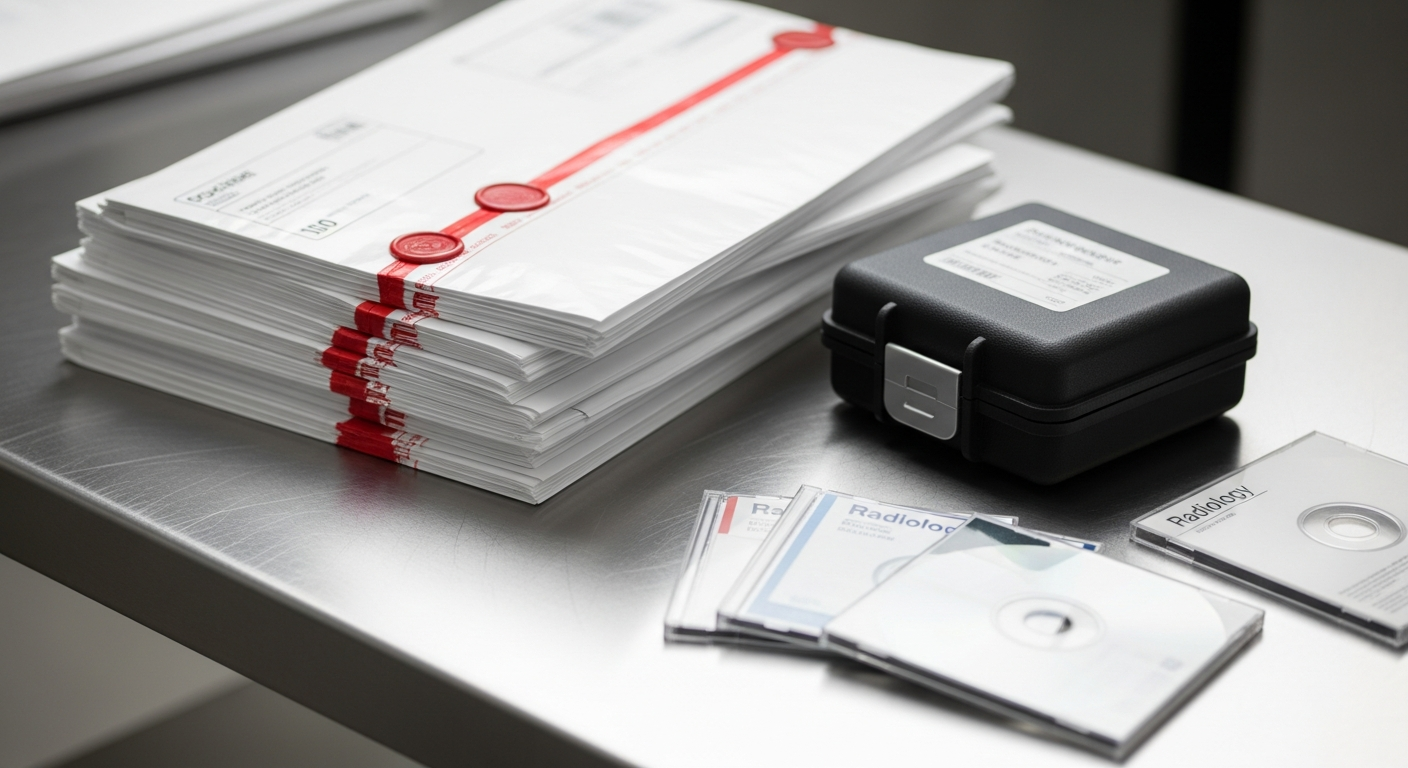 Medical records courier HIPAA-compliant transport packaging with pathology slides