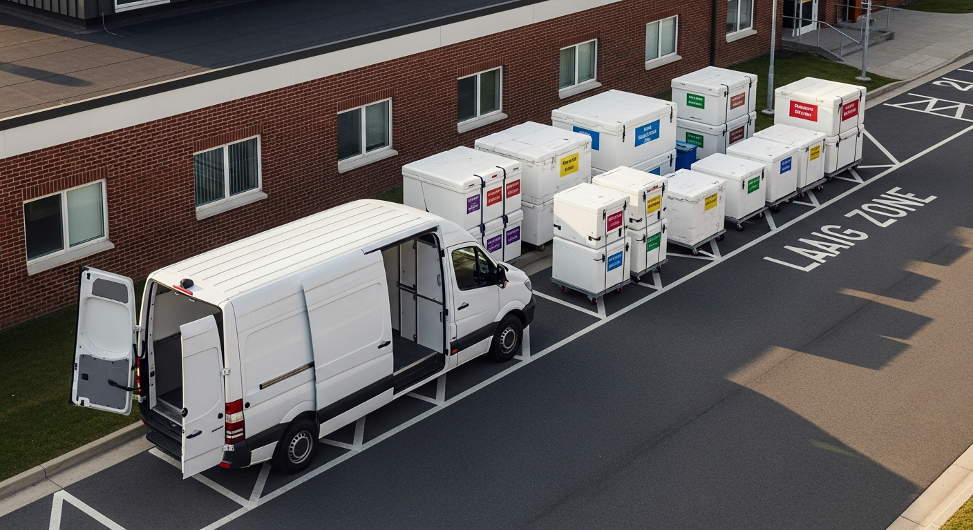 Multi-site healthcare logistics coordination at hospital loading dock