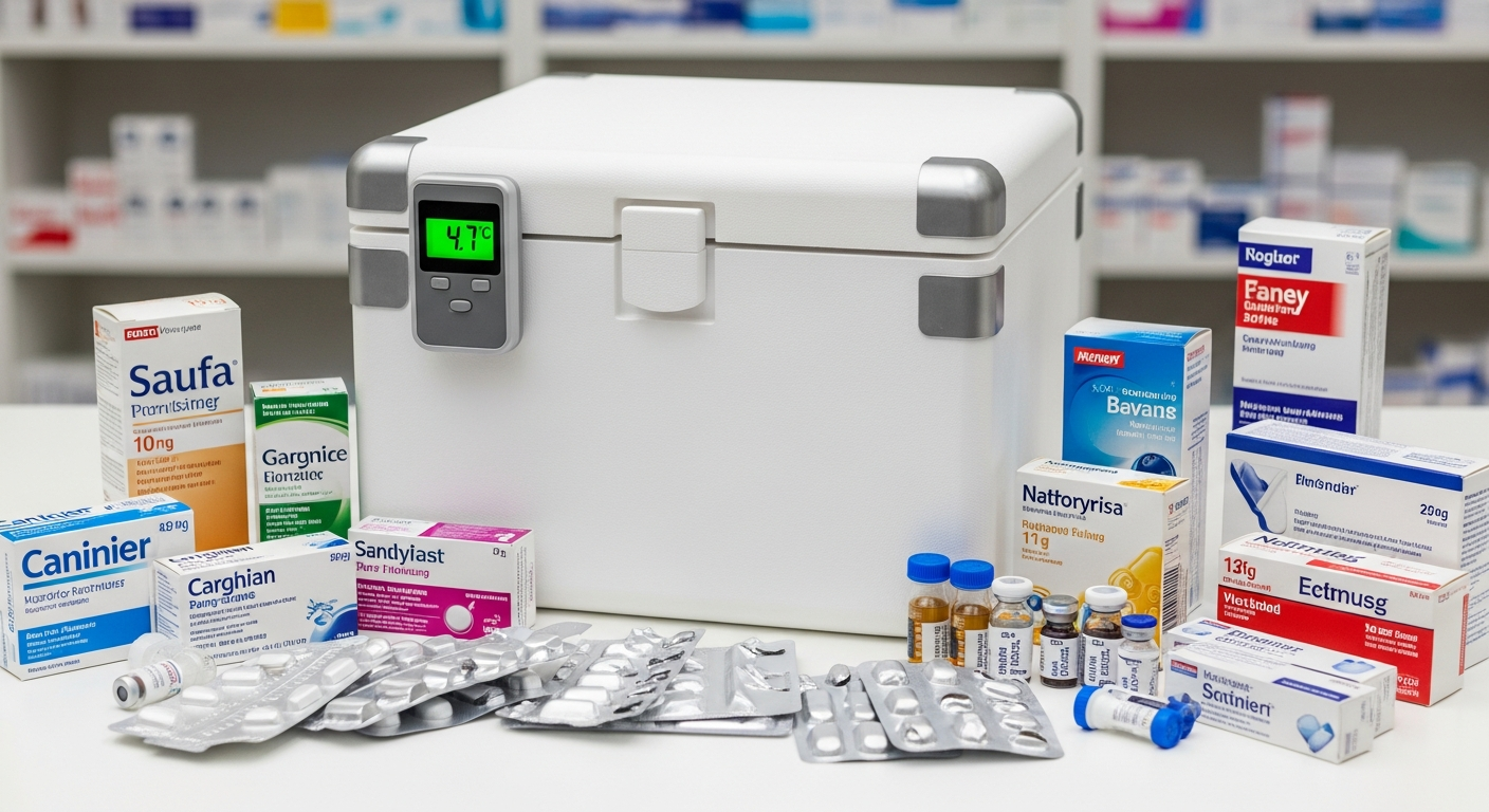 Temperature-controlled pharmaceutical transport container with digital temperature logger