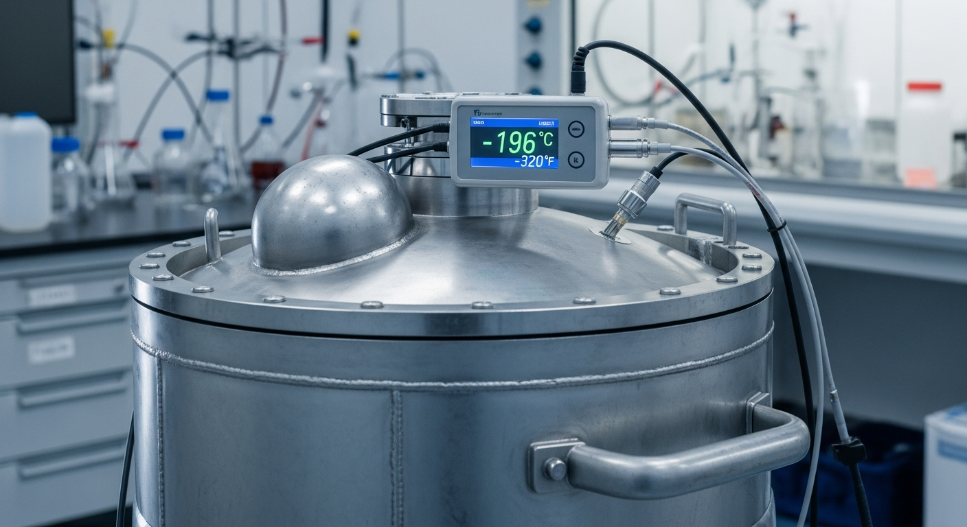 Cryogenic reproductive specimen transport container with temperature monitoring