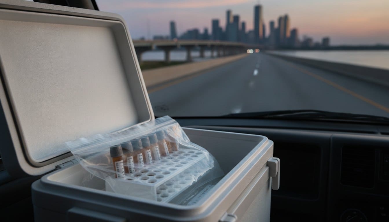 Genetic sample transport of sealed specimen tubes en route to a genomics laboratory